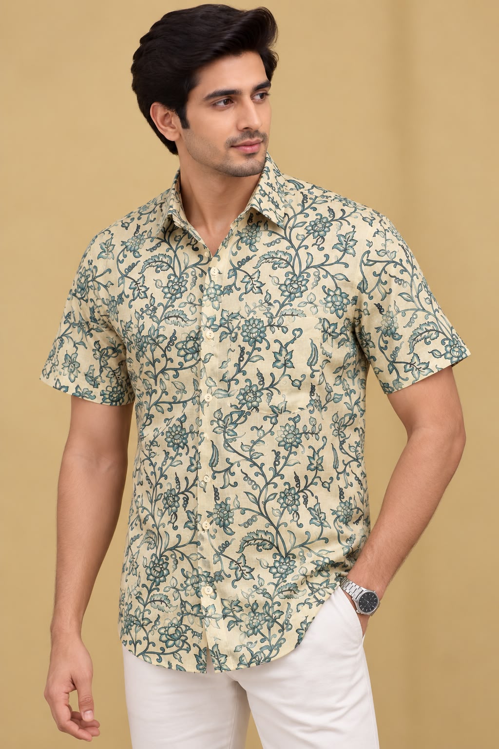 Pastel Kalamkari Tussar Silk Shirt: Exquisite Digital Prints