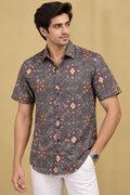 Grey Digital Printed Patola Design Tussar Silk Shirt