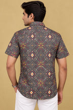 Grey Digital Printed Patola Design Tussar Silk Shirt