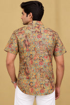 Vibrant Kalamkari Tussar Silk Shirt with Multicolor Digital Print