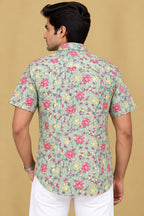 Green Kalamkari Tussar Silk Shirt - Digital Printed