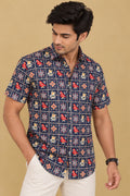 Stylish Blue Digital Printed Patola Design Tussar Silk Shirt