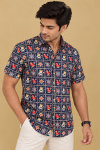 Stylish Blue Digital Printed Patola Design Tussar Silk Shirt