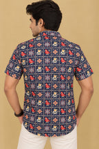 Stylish Blue Digital Printed Patola Design Tussar Silk Shirt