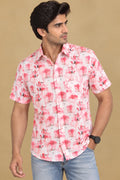 Stylish Pink Wrinkle Free Cotton Linen Digital Printed Shirt
