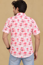 Stylish Pink Wrinkle Free Cotton Linen Digital Printed Shirt