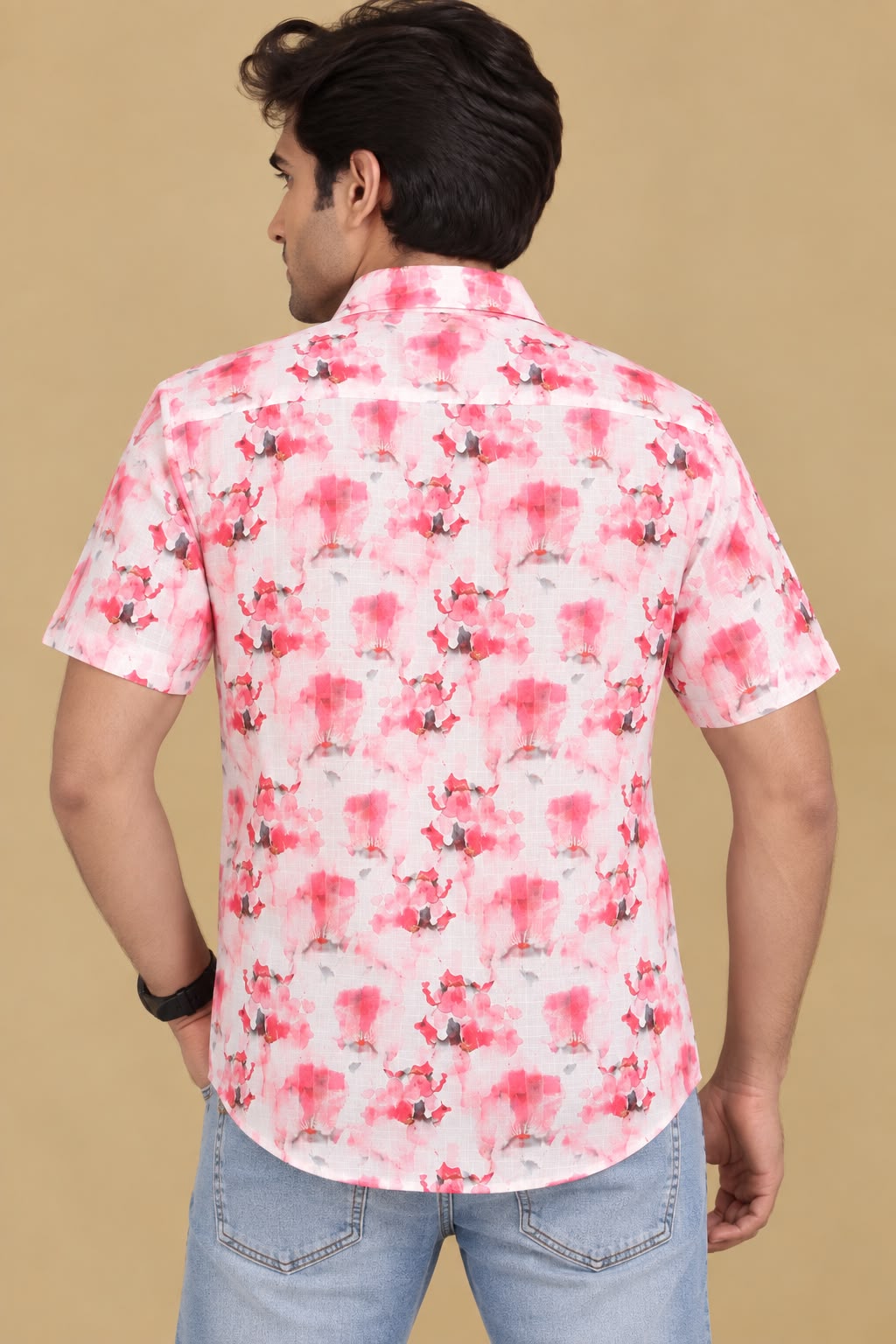 Vibrant Pink Digital Printed Wrinkle Free Linen Cotton Shirt