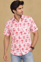 Vibrant Pink Digital Printed Wrinkle Free Linen Cotton Shirt