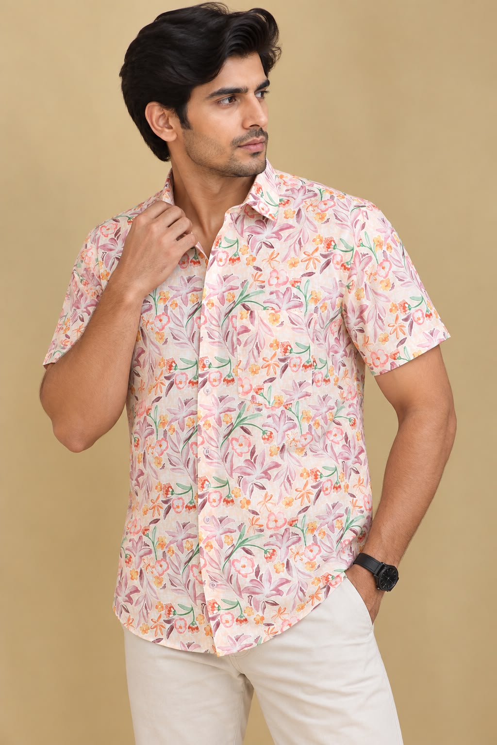 Colorful  Multicolor Digital Printed Wrinkle Free Linen Cotton Shirt