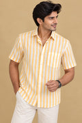 Sunshine Yellow Wrinkle Free Cotton Linen Digital Printed Shirt