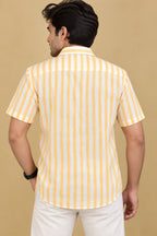 Sunshine Yellow Wrinkle Free Cotton Linen Digital Printed Shirt