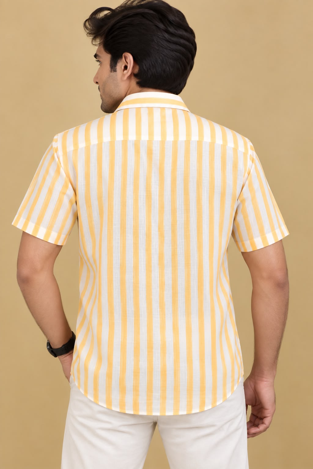 Sunshine Yellow Wrinkle Free Cotton Linen Digital Printed Shirt