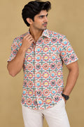 Stylish Off White Digital Printed Patola Design Tussar Silk Shirt