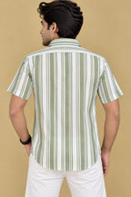 Vibrant Off White & Green Wrinkle Free Cotton Linen Shirt