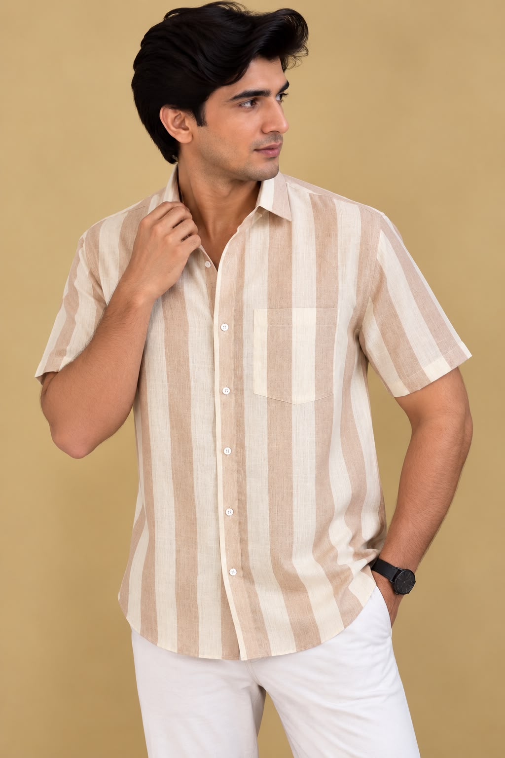 Pastel Wrinkle Free Cotton Linen Digital Printed Shirt