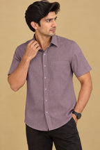 Stylish Purple Plain Linen Cotton Half Sleeve Shirt