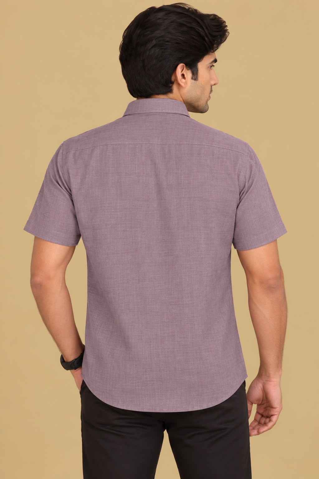 Stylish Purple Plain Linen Cotton Half Sleeve Shirt