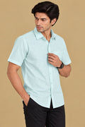 Blue Plain Linen Cotton Full Sleeve Shirt