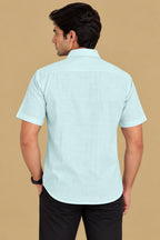 Blue Plain Linen Cotton Full Sleeve Shirt