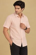 Peach Plain Linen Cotton Half Sleeve Shirt