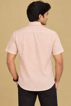 Peach Plain Linen Cotton Half Sleeve Shirt