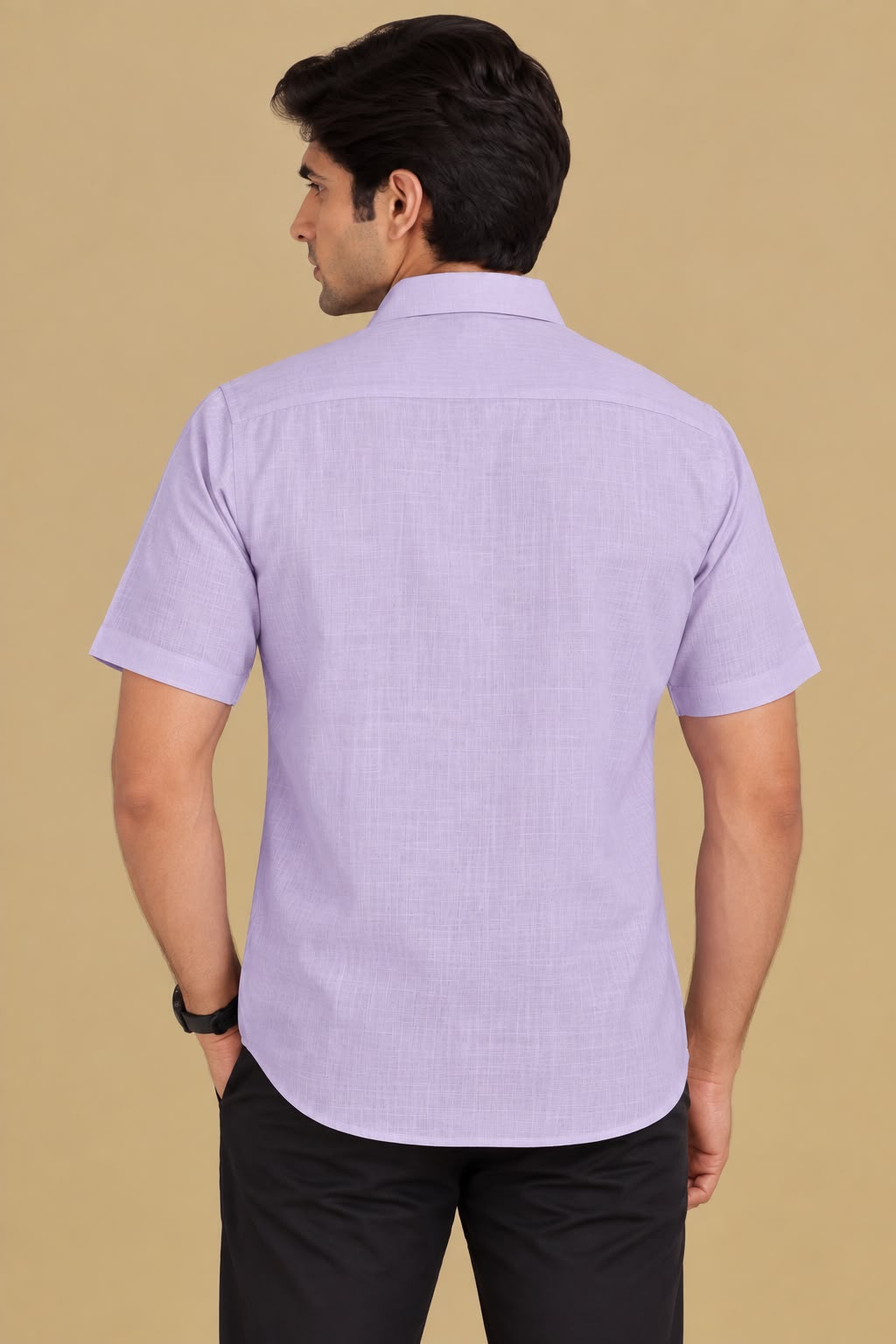 Stylish Purple Plain Linen Cotton Half Sleeve Shirt