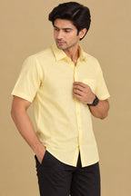 Sunshine Yellow Plain Linen Cotton Half Sleeve Shirt