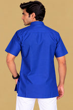 Blue Plain Silk Short Kurta