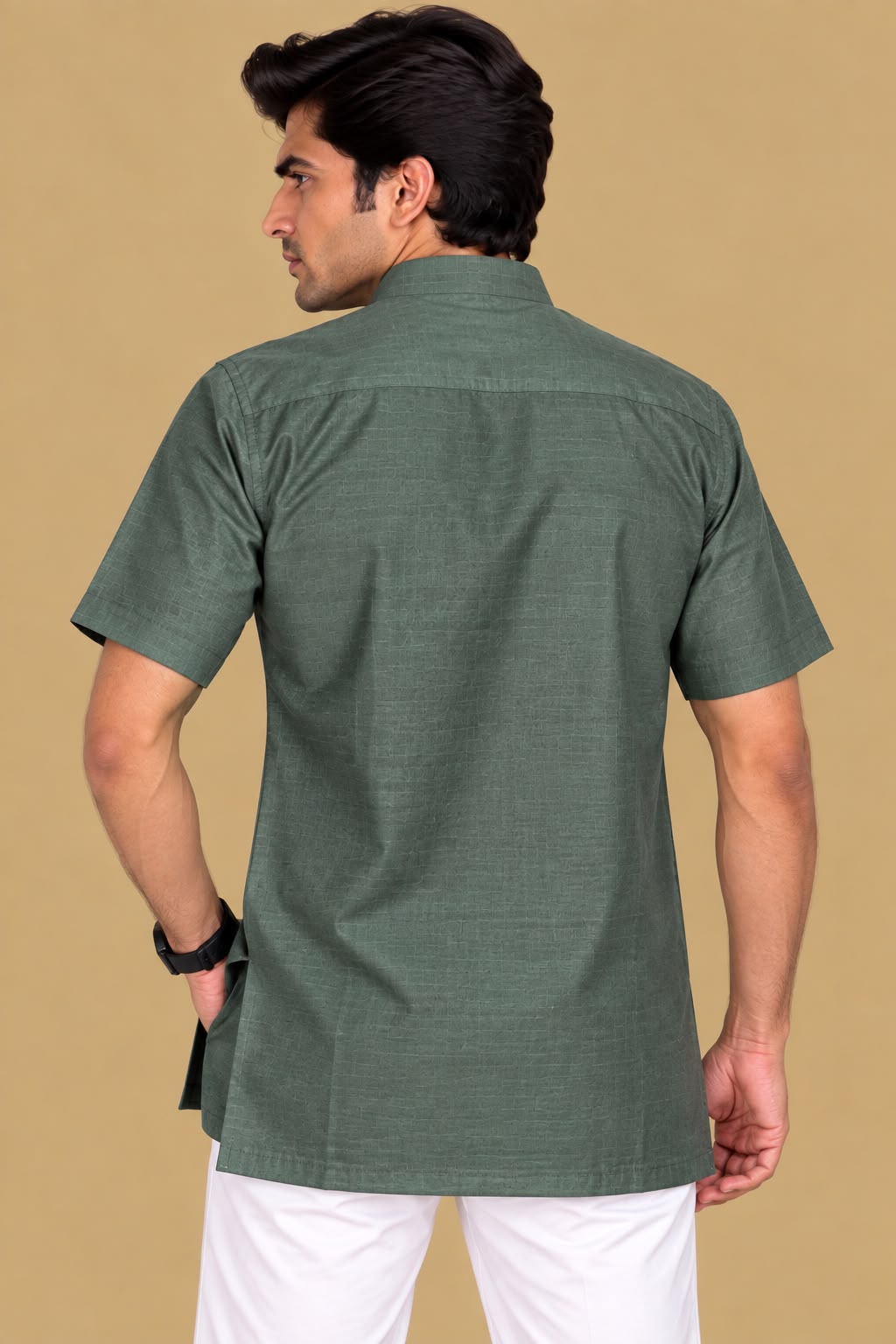 Green Plain Silk Short Kurta - Simple Elegance