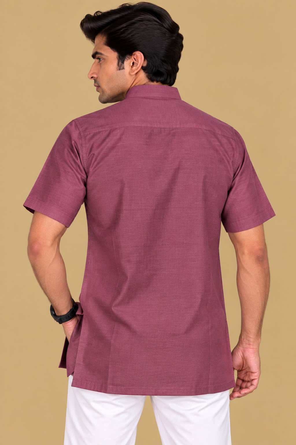 Stylish Wine Plain Silk Short Kurta