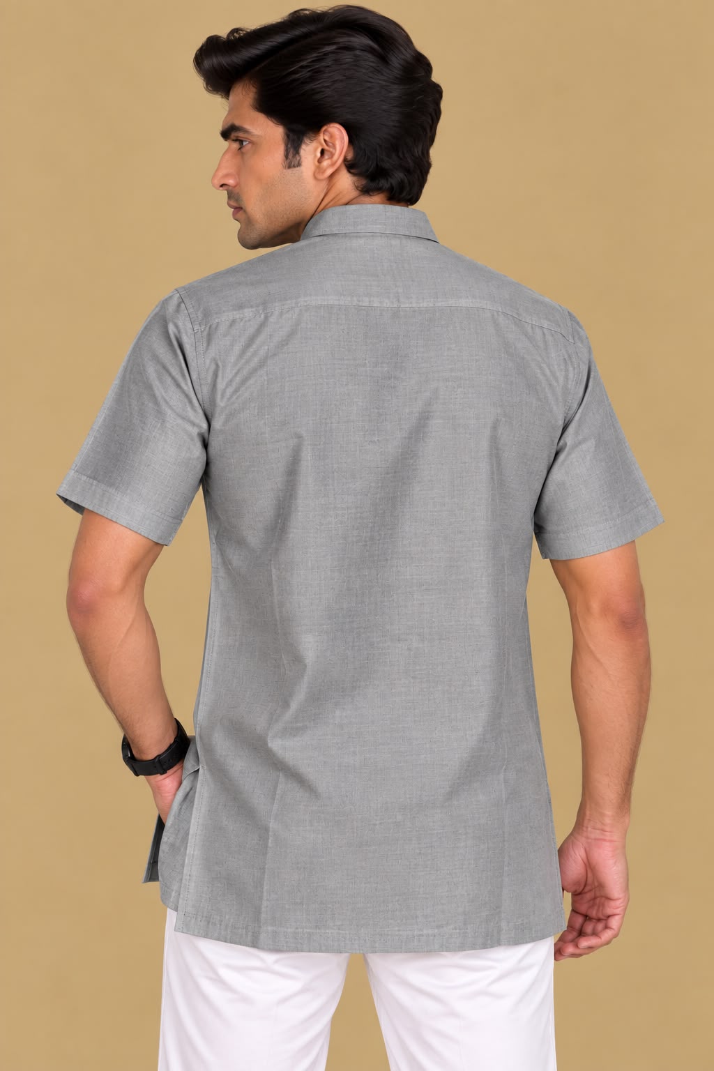 Classic Grey Plain Silk Short Kurta