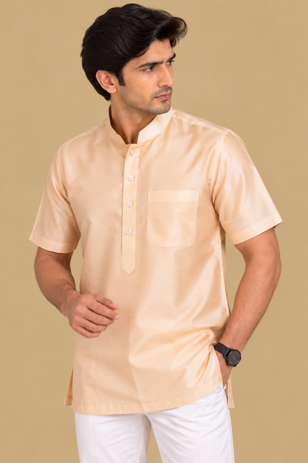 Peach Silk Short Kurta: Simple Elegance for Summer
