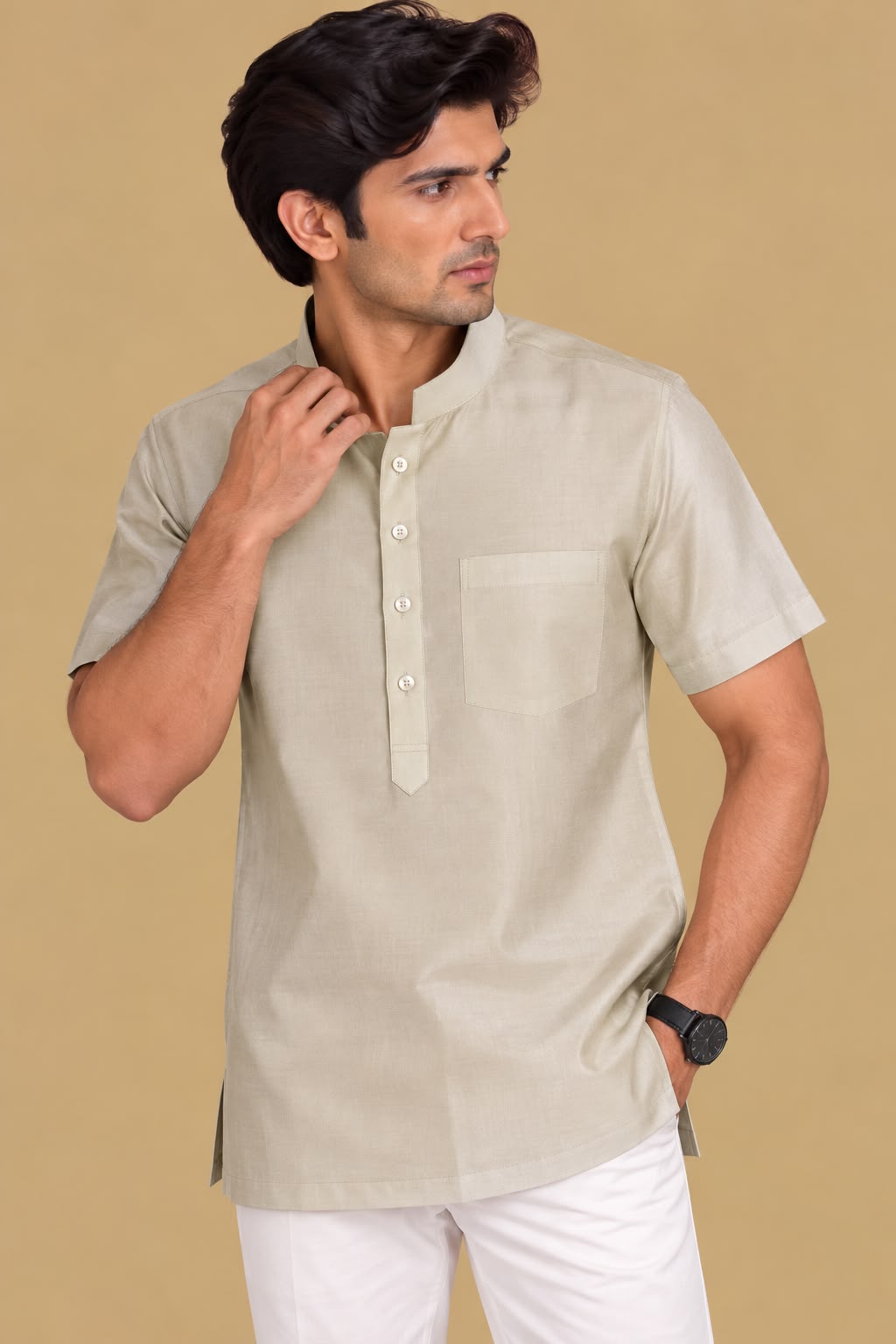 Soft and Stylish Pastel Plain Silk Short Kurta