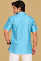 Stylish Blue Plain Silk Short Kurta