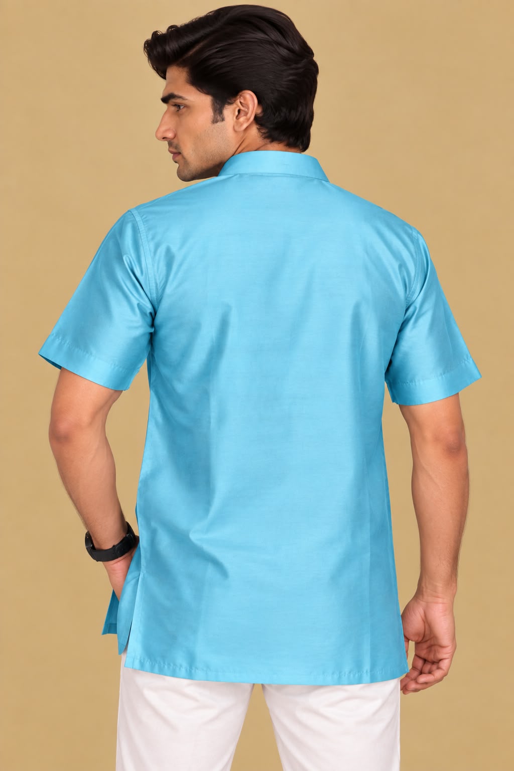 Stylish Blue Plain Silk Short Kurta
