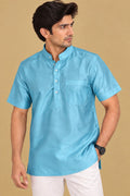 Stylish Blue Plain Silk Short Kurta