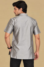 Stylish Grey Plain Silk Short Kurta