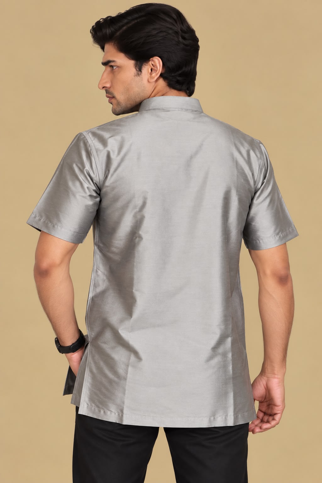 Stylish Grey Plain Silk Short Kurta
