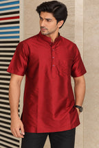 Stylish Maroon Plain Silk Short Kurta