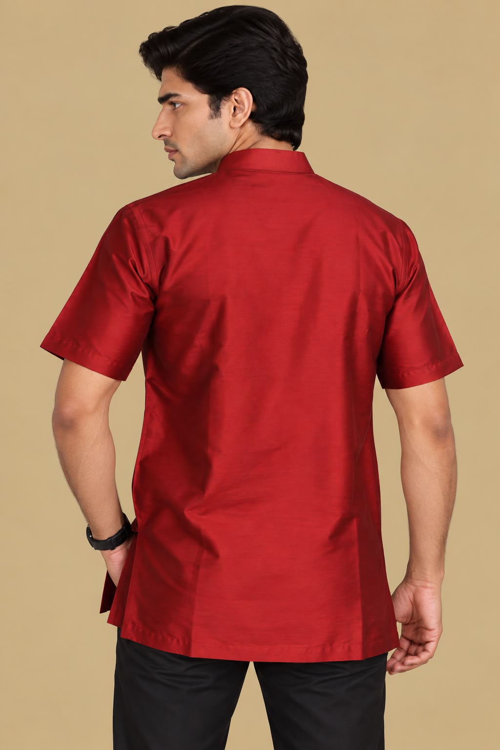 Stylish Maroon Plain Silk Short Kurta