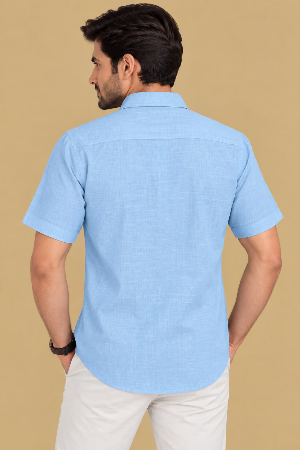 Classic Blue Plain Linen Cotton Full Sleeve Shirt