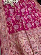 Pink Handloom Banarasi Pure Katan Silk Flower Design Sona Roopa Saree