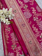 Pink Handloom Banarasi Pure Katan Silk Flower Design Sona Roopa Saree