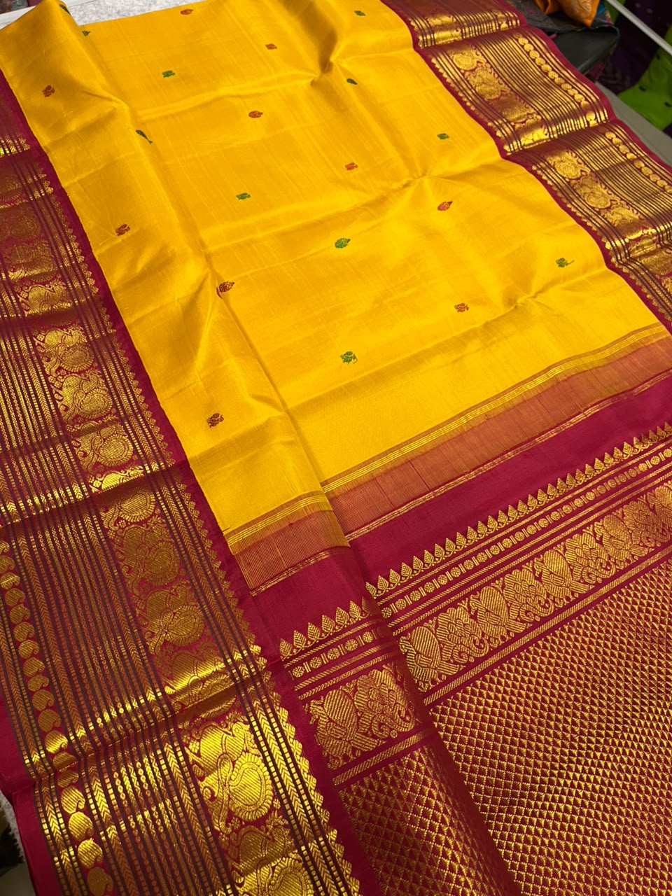 Yellow Handloom Kanjeevaram Pure Silk Saree Zari Weave Festive Heirloom PS1K2RS326100701