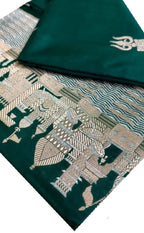 Green Banarasi Handloom Pure Katan Silk Ghat & Trishul Design Saree