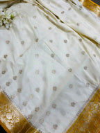Yellow and White Banarasi Soft Silk Saree
