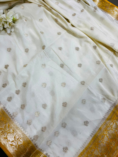 Yellow And White Banarasi Soft Silk Saree IS1B1ZA526090804