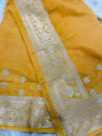Yellow and White Banarasi Soft Silk Saree