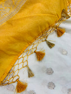 Yellow and White Banarasi Soft Silk Saree