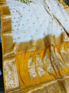 Yellow and White Banarasi Soft Silk Saree